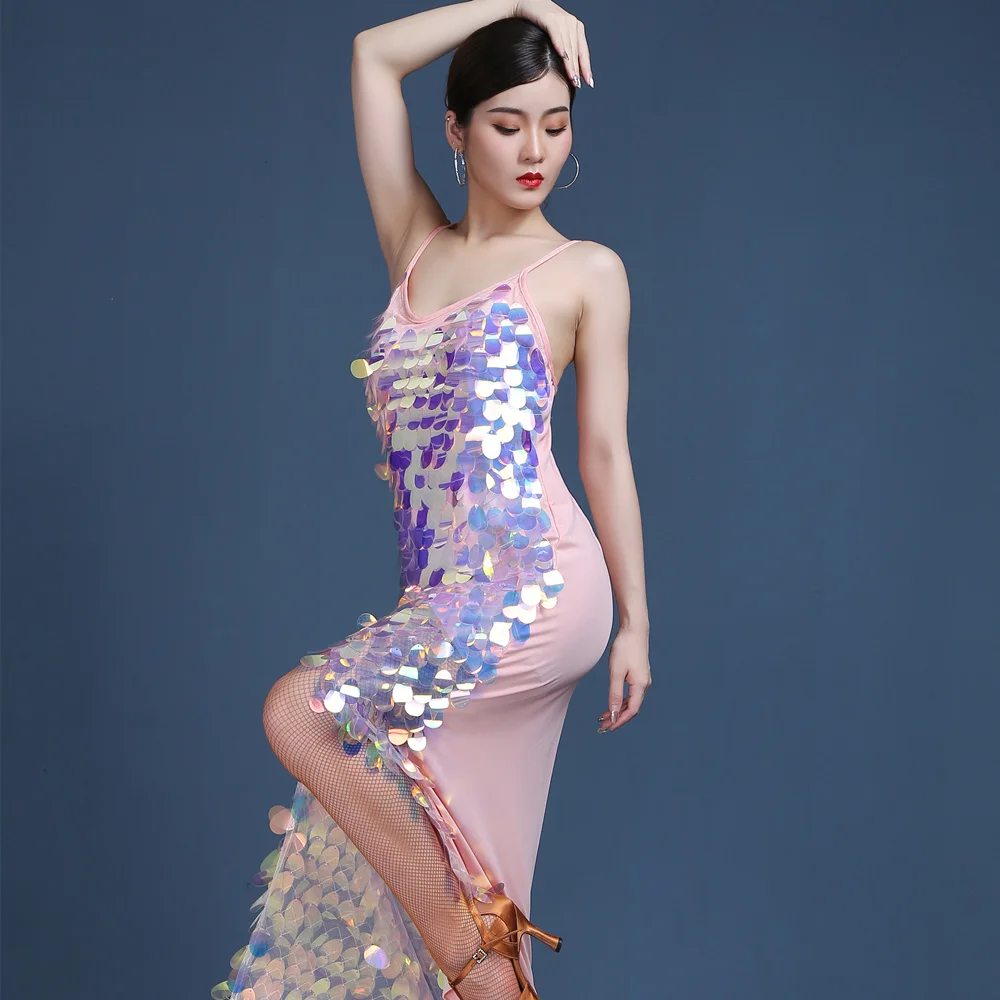 Платье для латиноамериканских танцев блестящие женские костюмы комплект