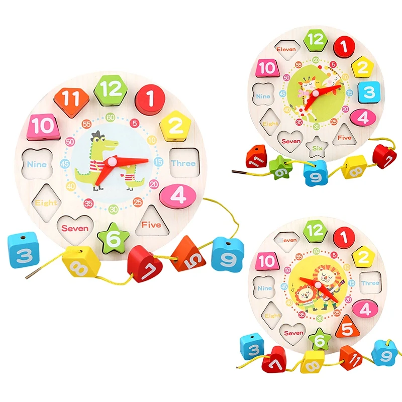

Preschool Children's Early Education Teaching Aids Math Wooden Toys Threading Digital Clock Toys Fashion Time Toy