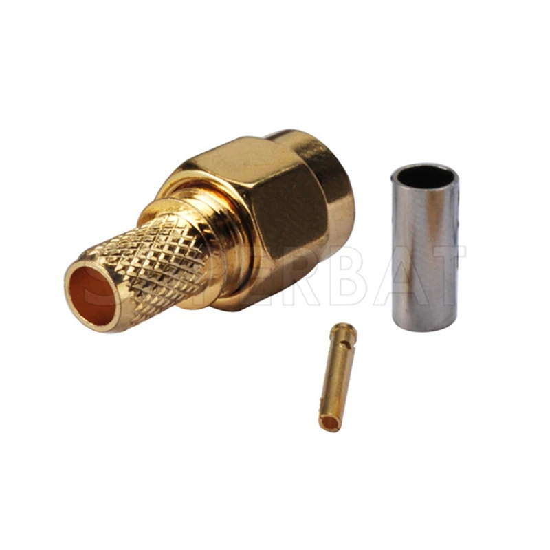 Superbat 10pcs RP-SMA Crimp Male(female pin) RF Coaxial Connector for Cable RG58,RG400,RG142,LMR195