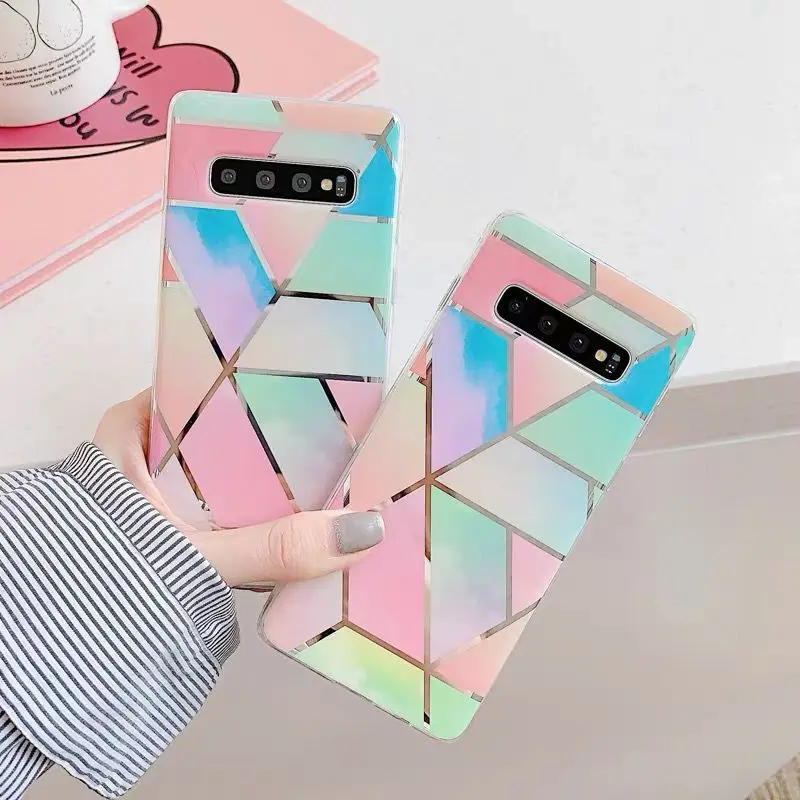 

Geometric Marble Phone Case For Samsung Galaxy S21 S20 S10 S9 S8 Plus A12 A21S A50 A70 A51 A71 Electroplated Soft IMD Back Cover