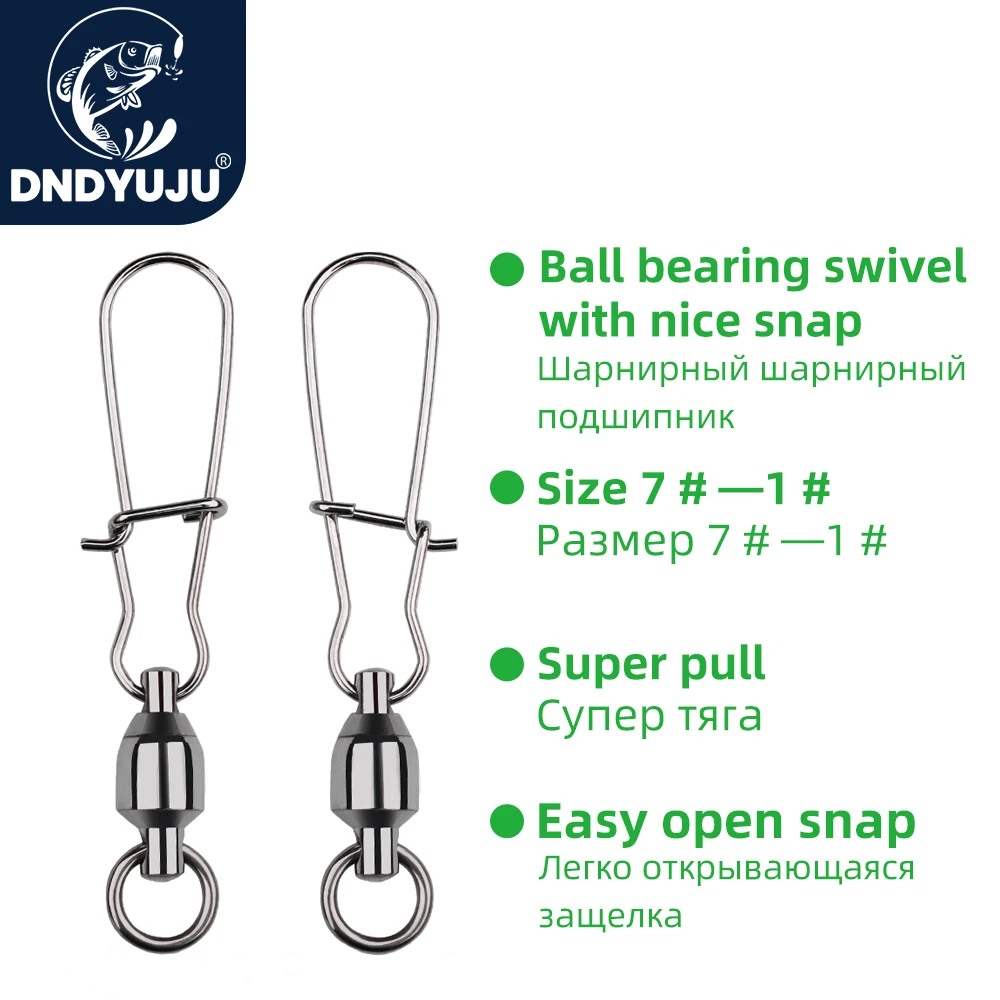 

DNDYUJU Stainless Steel Fishing Connector Swivels Interlock Rolling with Hooked Bearing Fishhook Lure Tackle Accessories Pesca