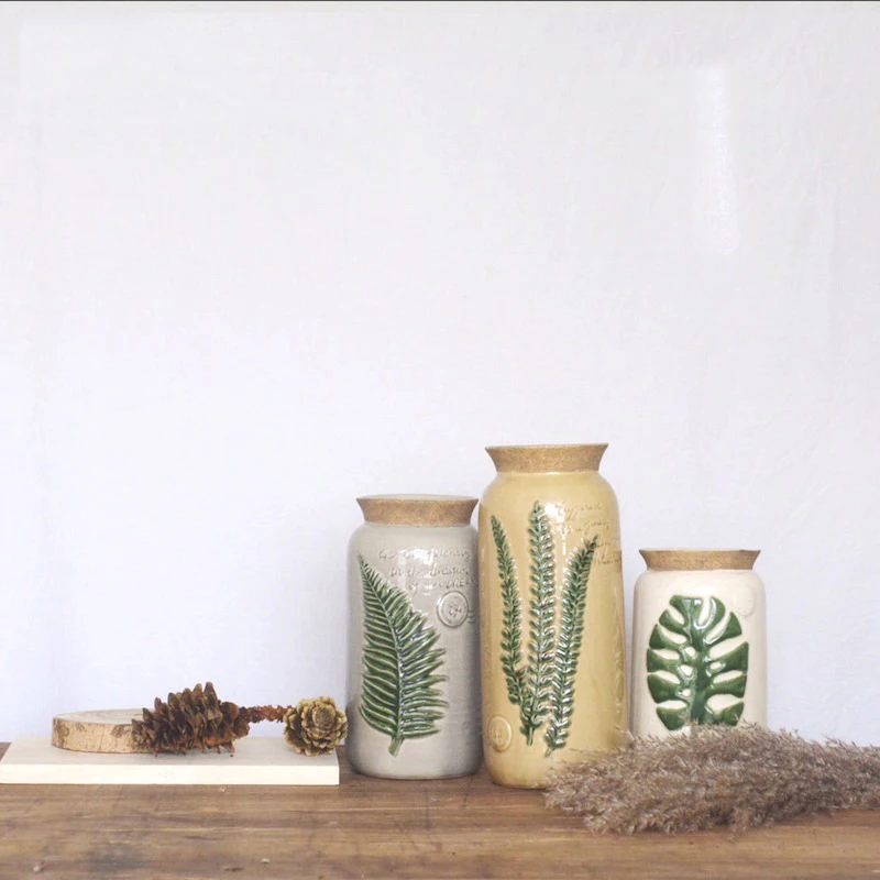 

Flower Ceramic Vase American Tridimensional декор комнаты Nordic Leaf Vases Home Decoration Tea Table Dry flower Ornaments