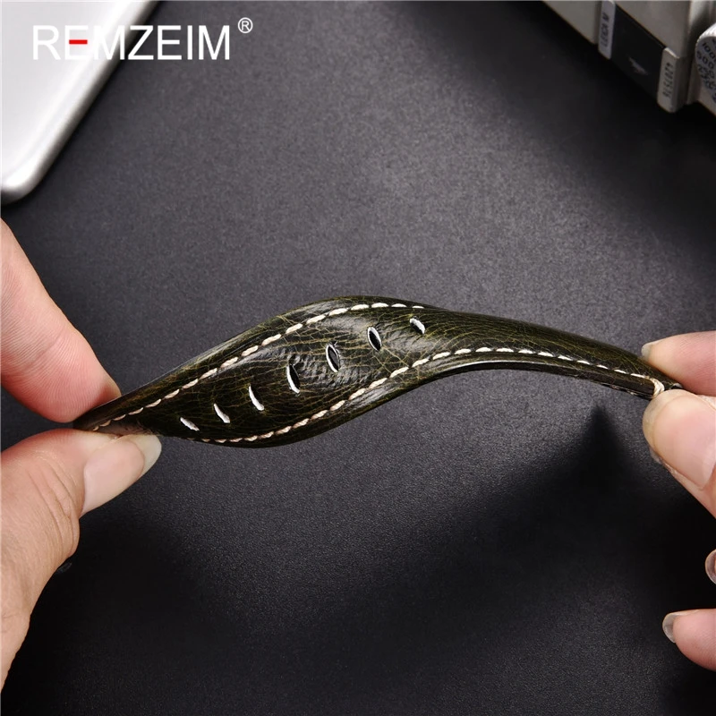

REMZEIM NEW Crack Genuine Leather Watchband For Apple Watch Band Series 5/4/3/2 38 42mm For Apple Watch Strap iWatch 40 44mm
