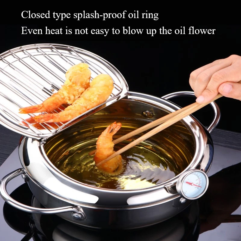 

Stainless Steel Deep Frying Pot With Thermometer And Oil Drip Rack Lid For Chicken Fries Oil Frying Pot Kitchen Cooking Tool