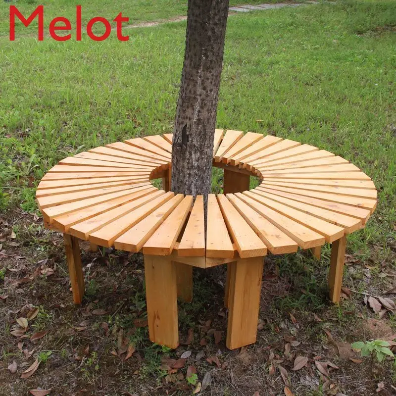 

Flower Stand Park Chair Outdoor Long Chair Solid Wood Bench Seat Surrounding the Tree Chair round Garden Balcony Flower Stand