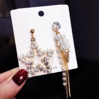 princess style autumn fabric pearl star earrings cute tassel bow small pearl earrings for fashion woman
