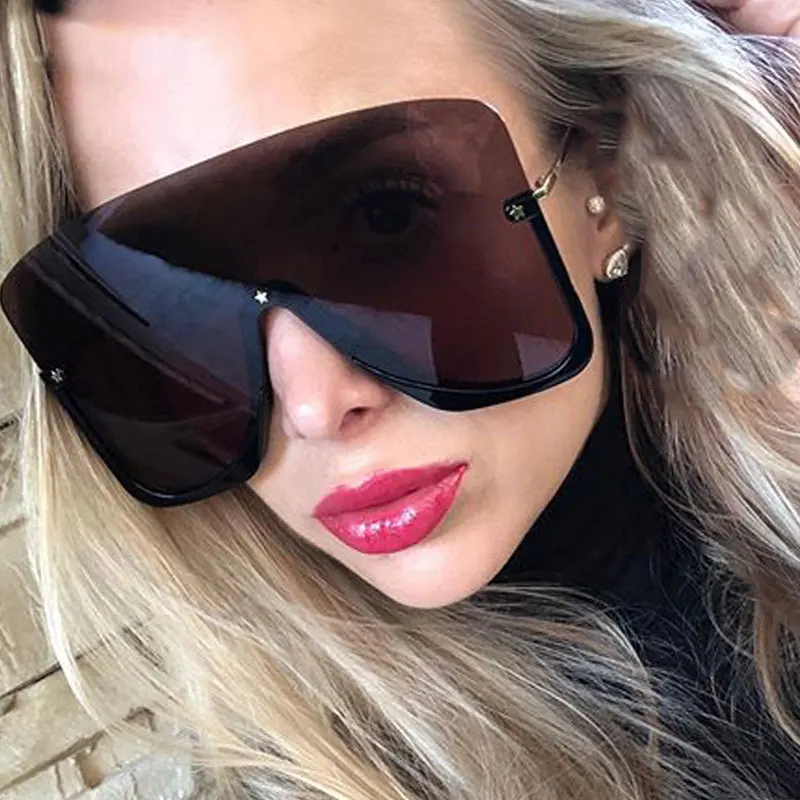 

Oversized Half Frame One Lens Luxury Mirror Sunglasses Brand Designer Star Men Women Fashion Uv400 Eyeglasses 50626