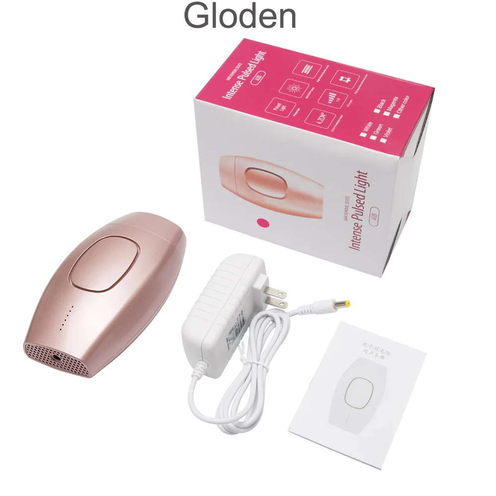 Gloden with box 600000 профессиональный Перманентный IPL эпилятор для женщин, безболезненное лазерное удаление волос, удаление волос на лице, фотоэпилятор - Цвет: Gloden with box