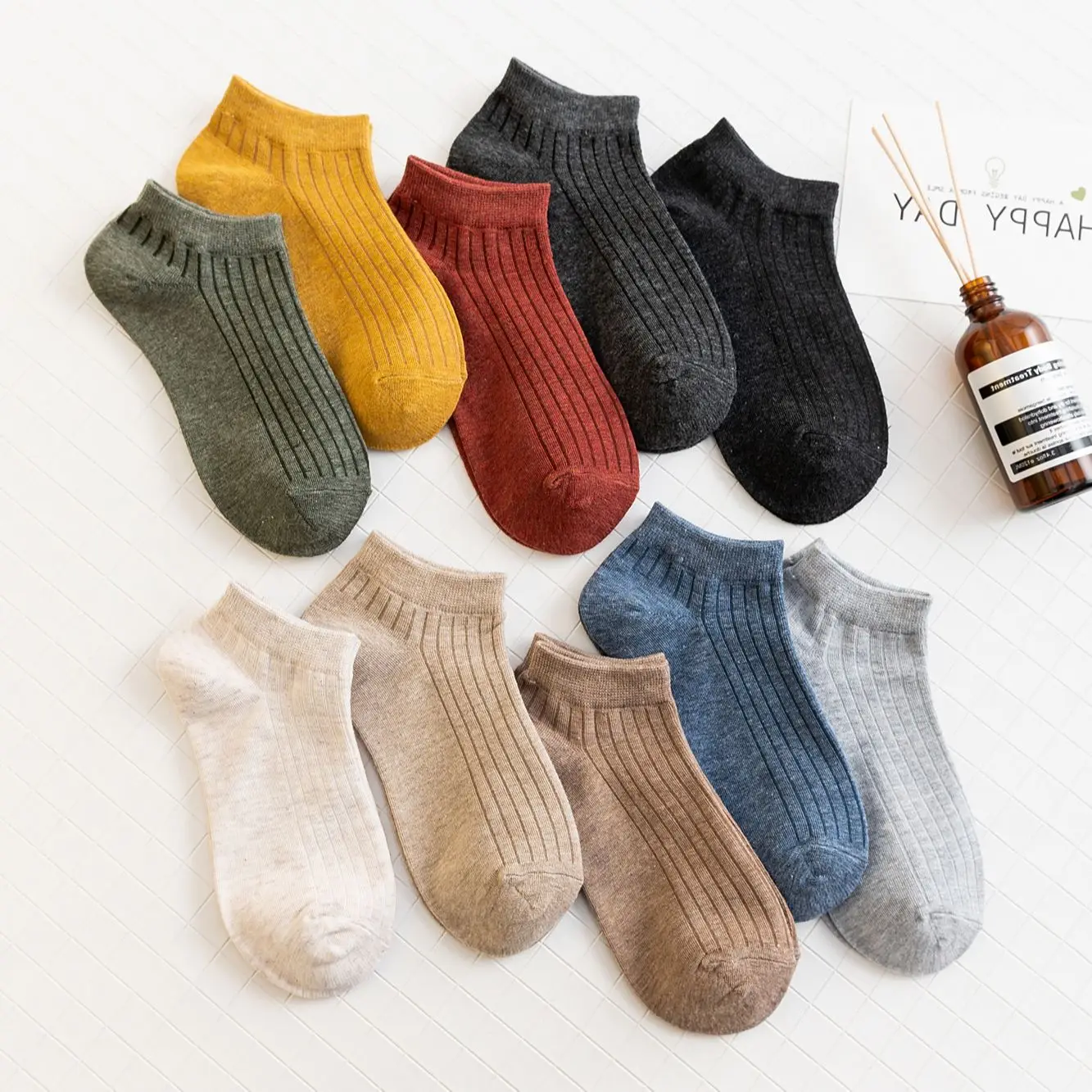 

Anewmorn 5 Pairs/lot Japanese Draw Women's Socks Pure Cotton Solid Color Breathable Harajuku Носки 10 Colors Classic Women Socks