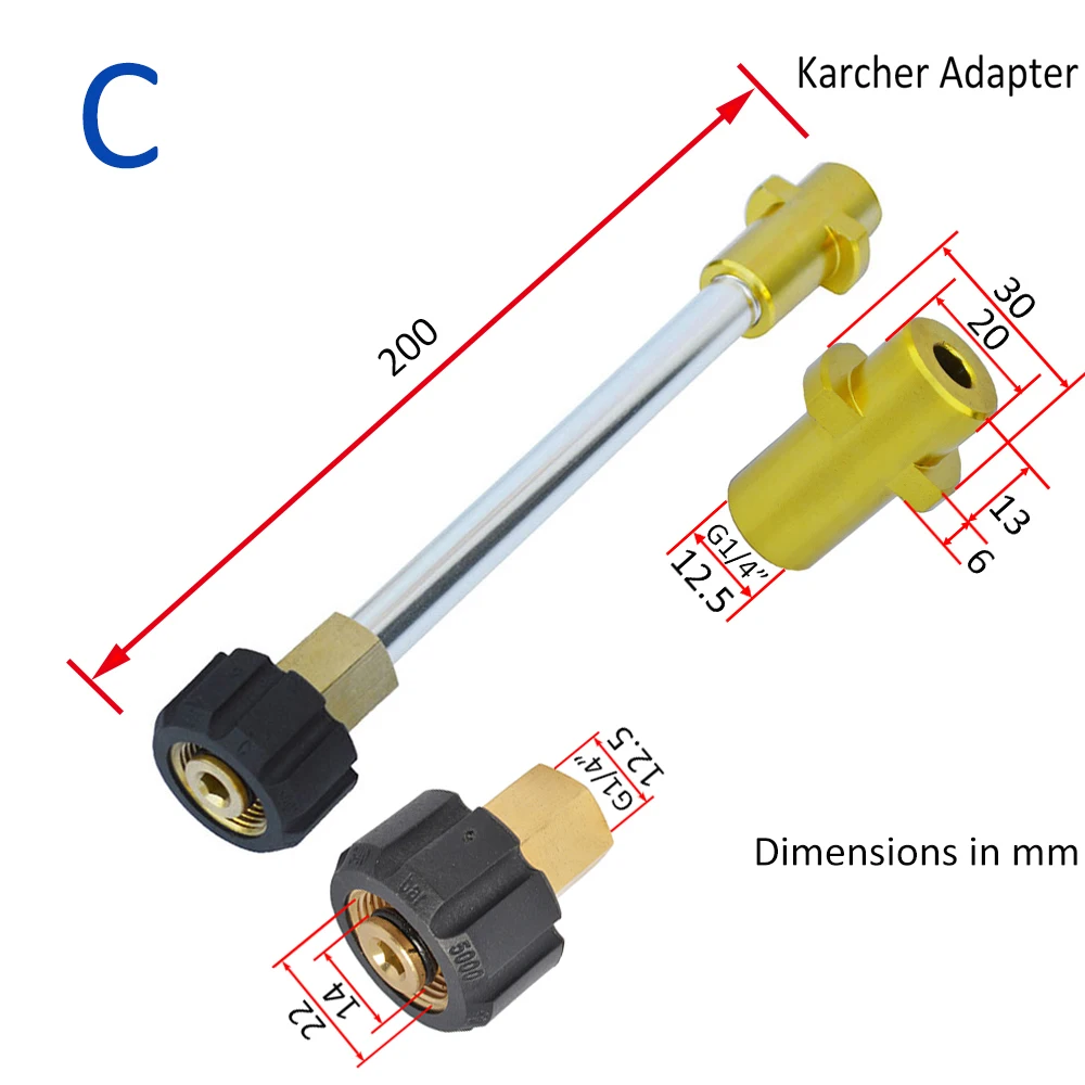 

Pressure Washer Lance Adapter Car Washer Lance Adapter for Karcher Pressure Washer Gun Wand Lance M22 1/4" Quick Connector