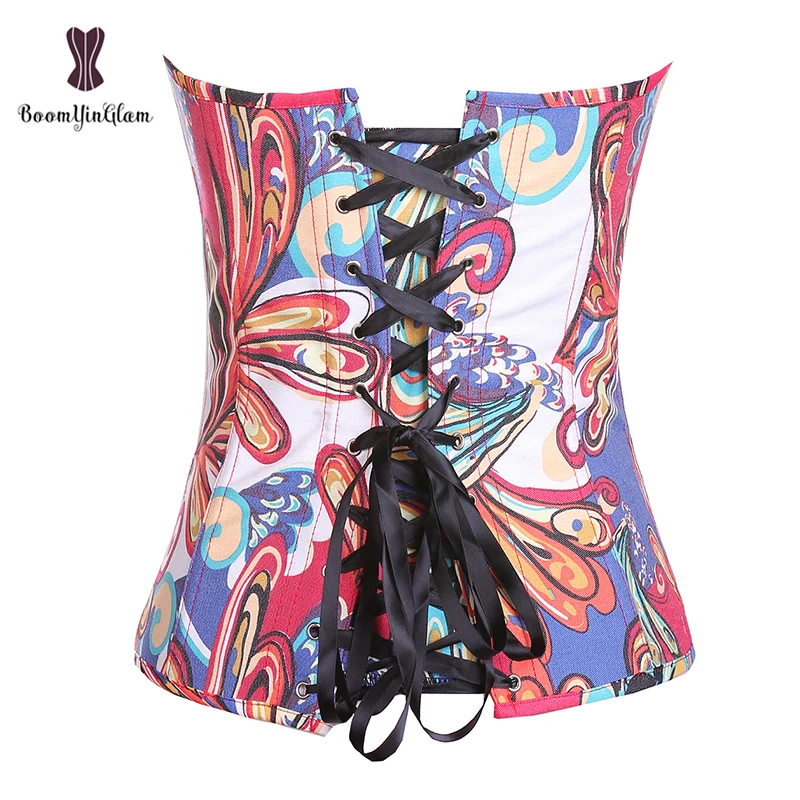 Купить два получил один бесплатно цветок печати корсет Overbust Корсеты спереди Busk