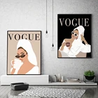 Bath Vogue Стильная летняя девушка в ванной художественная картина кофе женщина холст постер ресницы солнцезащитные очки настенные картины Домашний декор