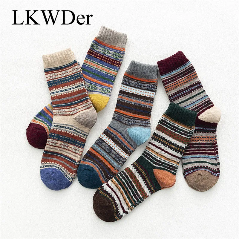 

5 Pairs Winter New Men's Thick Warm Men Sock Retro High Quality Striped Fashion Wool Casual Socks Meias Calcetines long socks