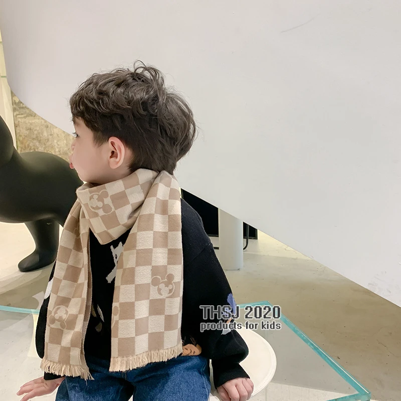 Роскошный детский шарф Disney шали ретро милый клетчатый зимний из искусственного