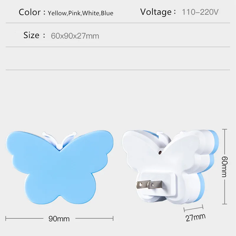 

Noctilucent Induction LED Butterfly Night Light for Kids Decoration Emergency Use Home Bedside Lamp Wall Light 110v-220v US Plug