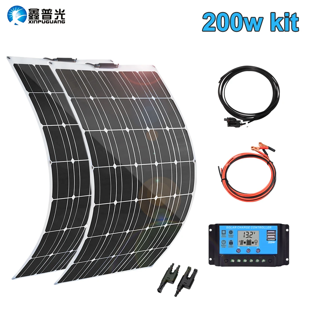 солнечная панель батарея на телефон Гибкий комплект солнечных панелей 100 Вт 200 12 В