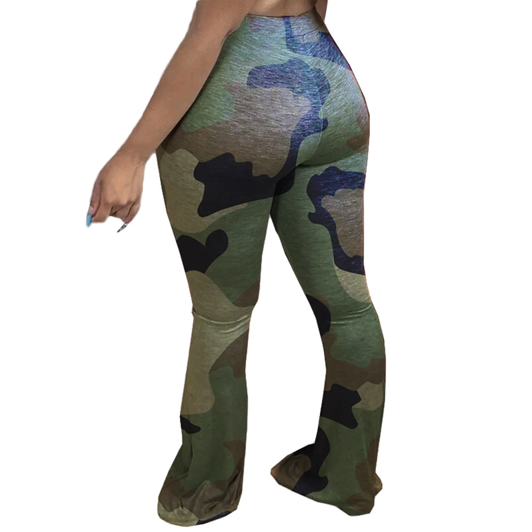 

Cutubly Wide Leg Flare Pants Leggings Camouflage Trousers for Women High Waist Bell Bottoms Trousers Draped Jogger Sweatpants
