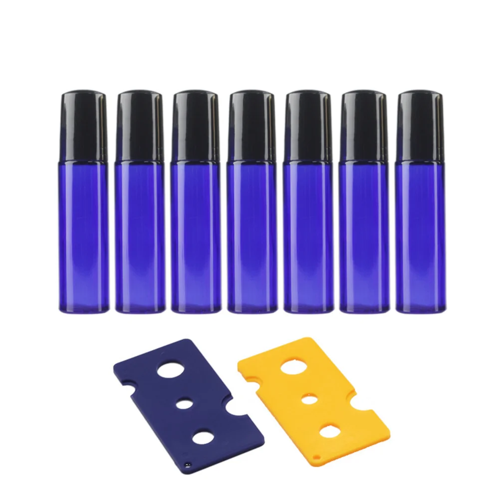 

10pcs 10ML Protable Roller Balls Roller Bottles with 2pcs Opener Pry Tool for Essential Oils Perfume Bottle (Blue Bottle)