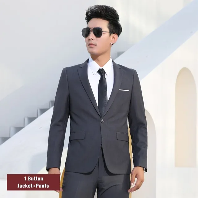 

2020 men's suit slim fit business formal casual classic suit wedding groom party ball single breasted solid black gray navy blue