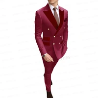 new designs burgundy men suit custom made double breasted slim fit groom wedding suits business tuxedo dress blazer pants 2pcs