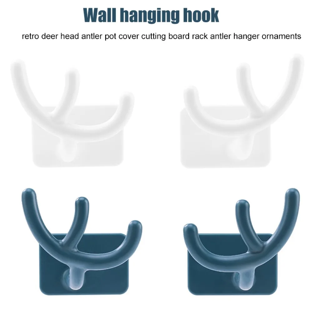 

2pcs/Set Pot Lid Holder Wall-Mounted Organizer Hook Vintage Deer Antlers Rack Decoration Storage Rack Kitchen Household Hook