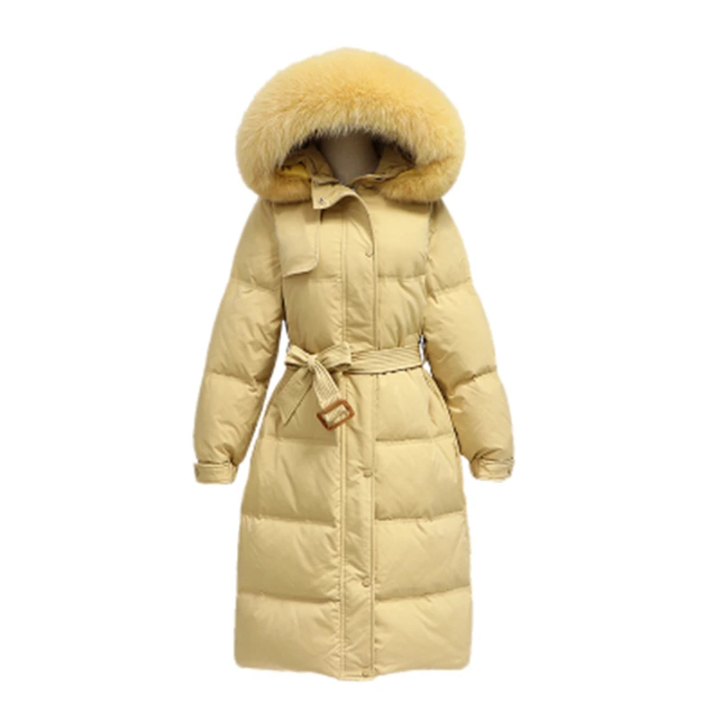 

Fur Collar Women's Down Cotton Parkas 2022 Winter Female Cotton Coats With Belt Women Hoodies Long Ouercoats Ladies Long Coats