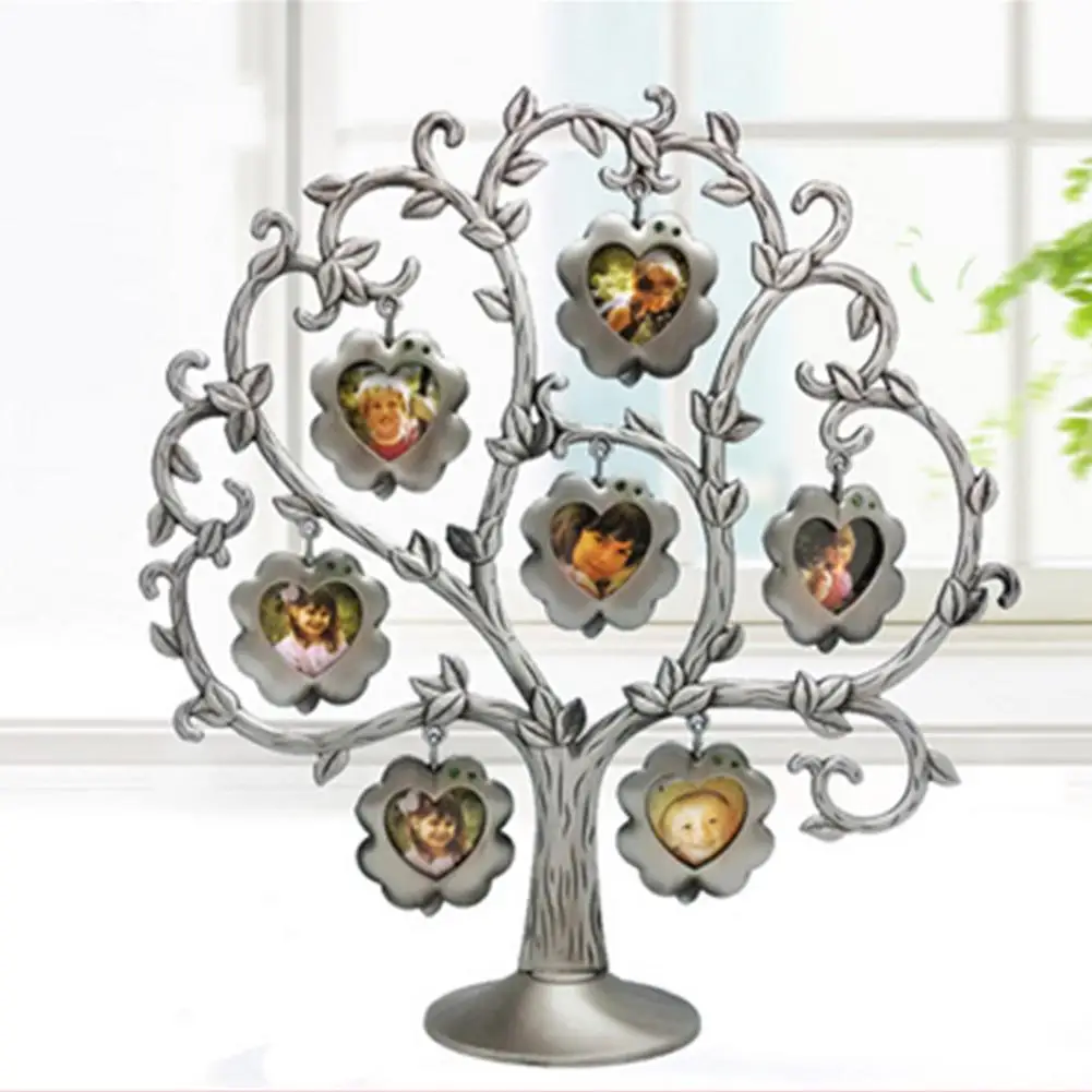 

26x28 Cm Family Tree Picture Frame Display Happiness Tree Photo Frame Metal Tree Shape Crafts With 7 Hanging Picture Photo Frame