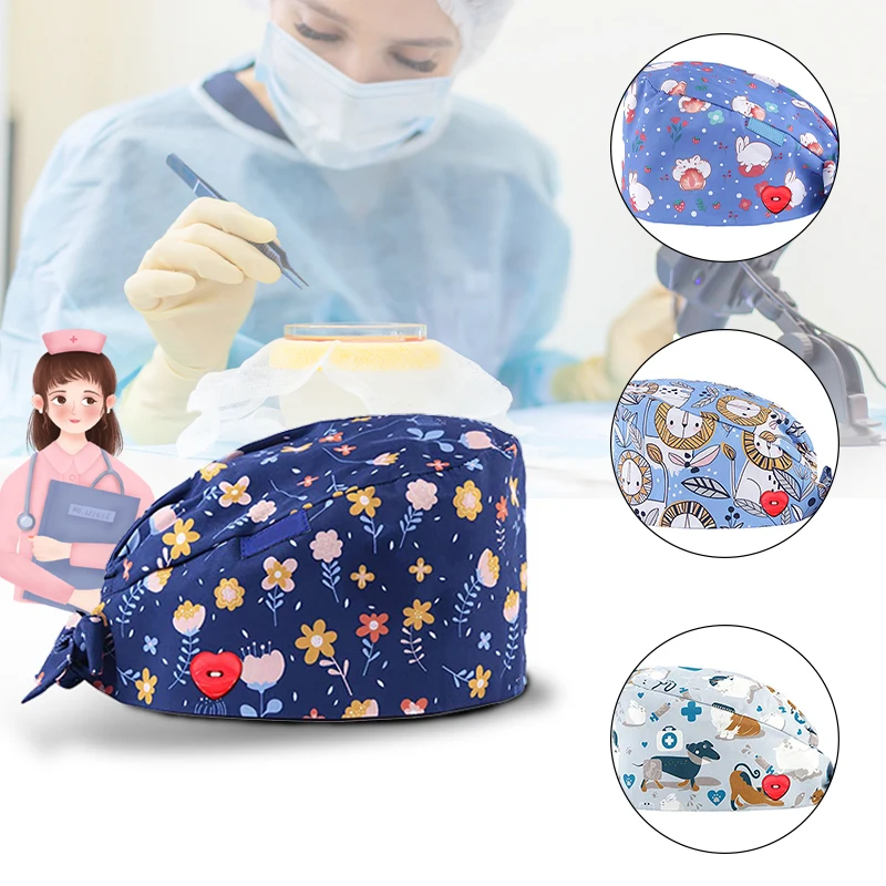 Шапка унисекс на кнопках для работы шапка с мультяшным принтом домашних животных