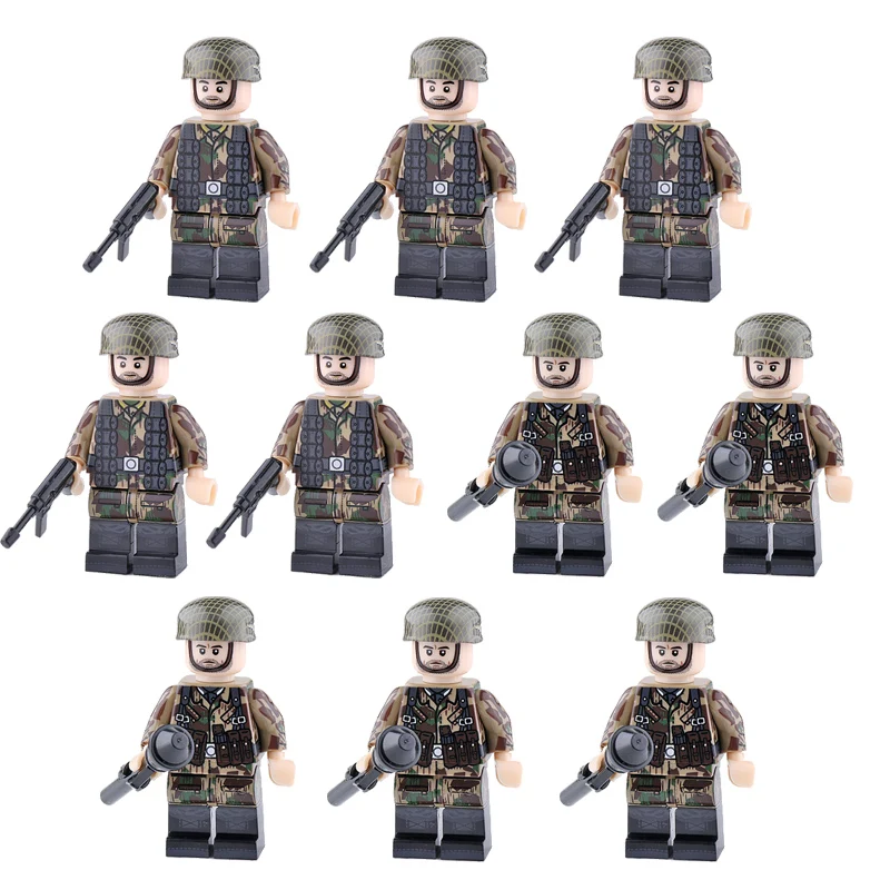 S18-21-10PCS Новинка WW2, армейские солдатики, фигурки, блоки, Германия, США, дивизия, шлем, аксессуары для оружия, Строительные кирпичи, игрушки для детей - Цвет: S18-21-10PCS