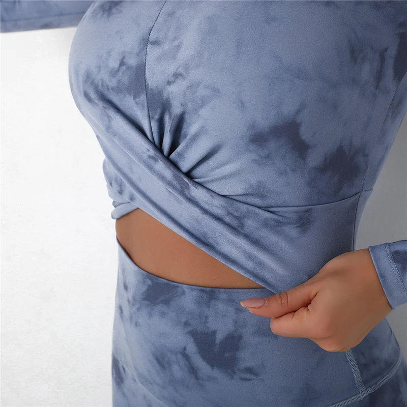 

Tie Dye Yoga Suits 2 Pcs Long Sleeve Shirts+High Waist Leggings Sexy Nylon Gym Suits Breathable Tracksuit Colorful Sports Suits