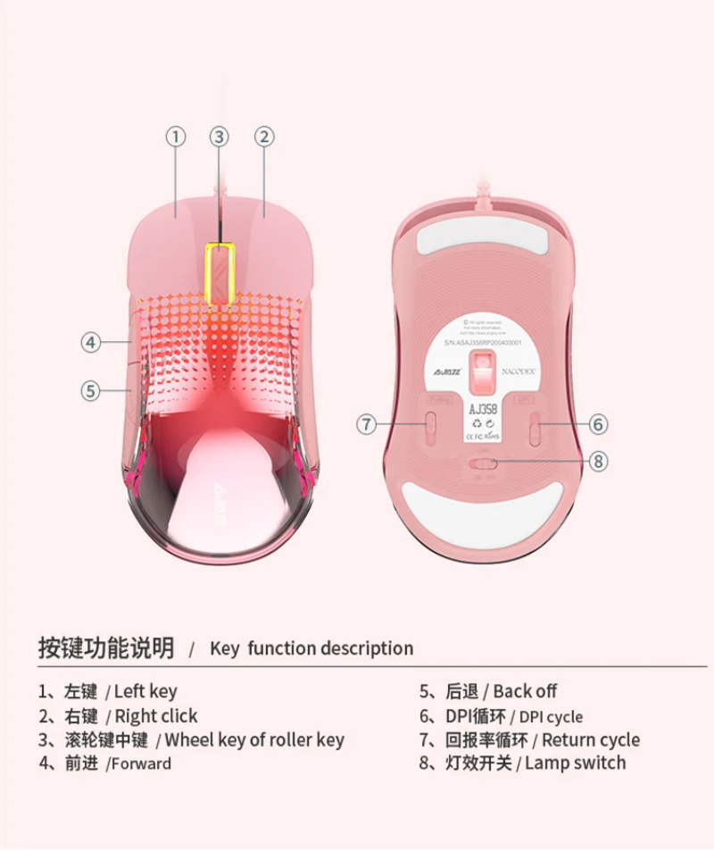 Black Jaguar AJ358 E-sports mouse game dedicated desktop computer notebook mouse pink girl cute machinery cherry girl heart E-sp