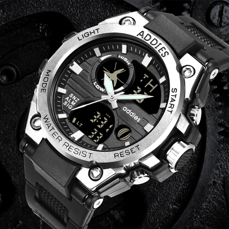 Мужские спортивные цифровые часы ADDIES G Style в стиле милитари светодиодные