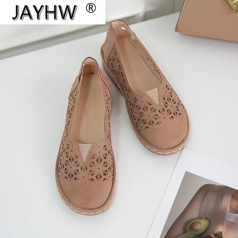 

New Women's Leather Retro Sandals Women's Hollow Wedge Platform Shoes Large Size Women's Summer Non-slip Retro Deerskin Sandals