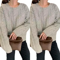 autumn winter women casual loose coat round neck knitted sweater button solid cardigan
