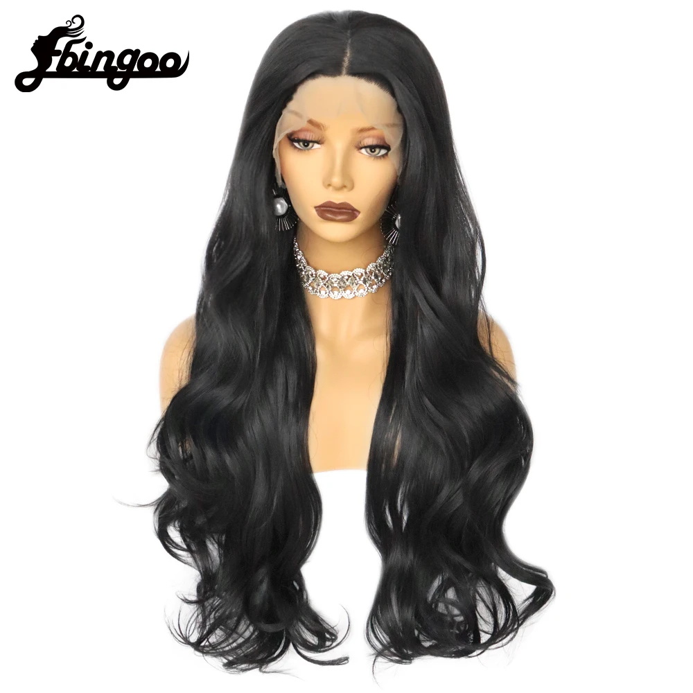 Ebingoo Synthetic Lace Part Wig For Women Black Wave Wig Glueless Heat Resistant Fiber Hair Wigs