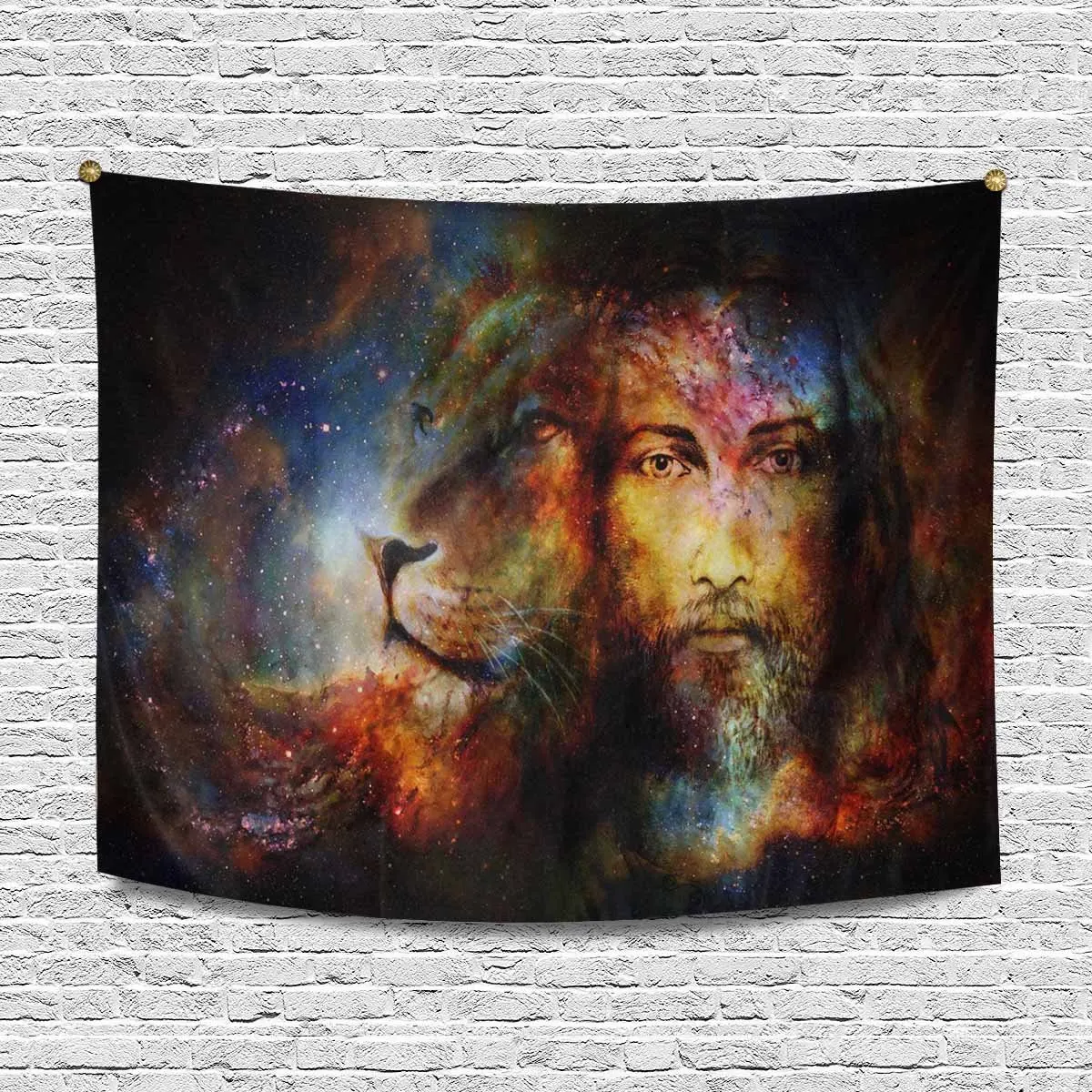 

Blessed Jesus with A Lion in Cosimc Space Cotton Linen Tapestry Wall Art