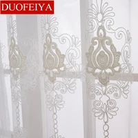 white luxury embroidered tulle curtains for bedroom living room european sheer window curtain for girls room floral panel drapes