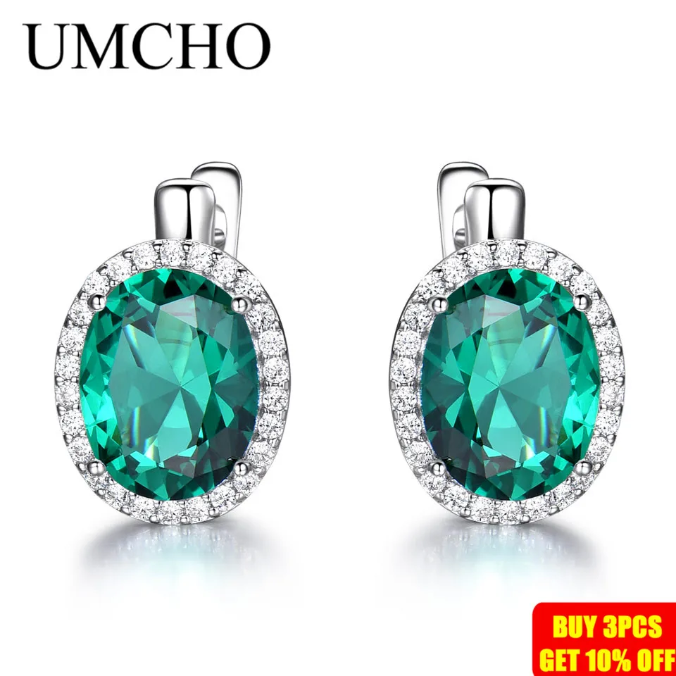 UMCHO изумрудные серьги-клипсы с драгоценными камнями для женщин, серебряные серьги из натуральной 925 пробы, свадебные модные юбилейные украшения, подарок, новинка