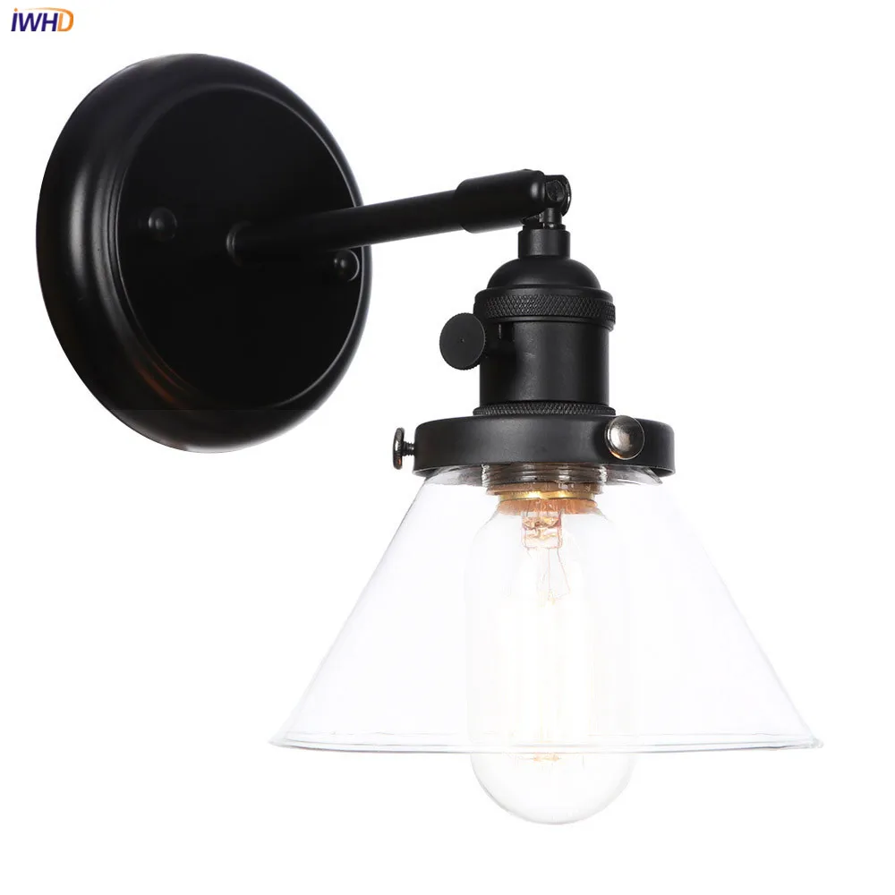 IWHD черный железный кованый светодиодный настенный светильник переключатель для