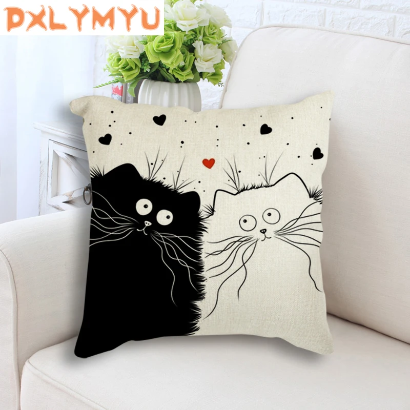 Наволочка с рисунком мультяшного кота Скандинавская подушка черная для кошек