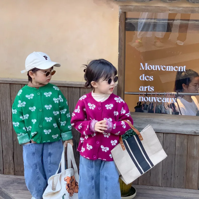 

Melario Baby Sweater Korean Style Autumn and Winter Boys Girls Retro Bow Sweaters Children's Cute Clothing Toddler Cardigan