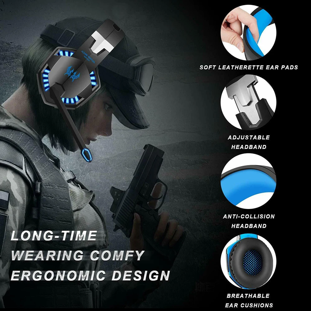 G2000 Gaming Headsets Big Headphones with Light Mic Stereo Earphones Deep Bass for PC Computer Gamer Laptop PS4 New X-BOX | Электроника