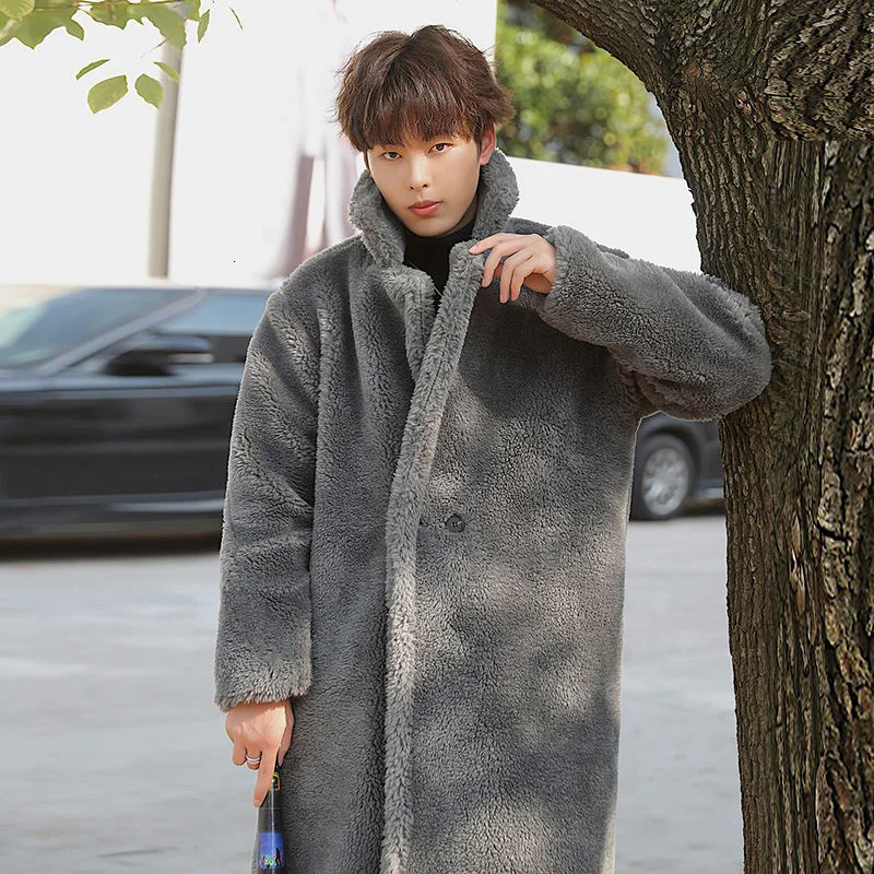 2021 Winter Men's Thicken Lamb Parkas Wool Long Snow Jackets Plush Windbreaker In Warm Cotton-padded Clothes Trench Coats M-3XL