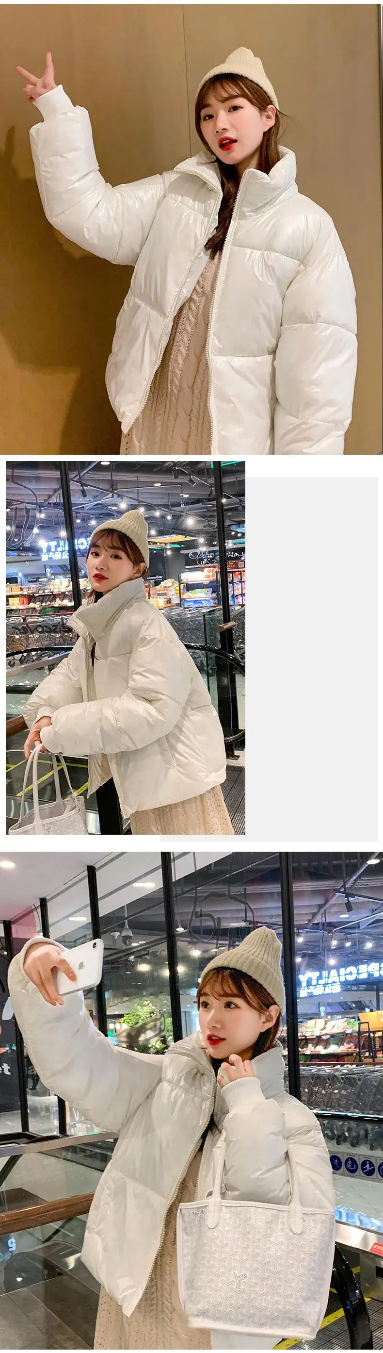 New Arrival Fashion Women Winter Glossy Parka Warm Thicken Ladies Coat Short Stand Collar Coats Parka Womens Jackets