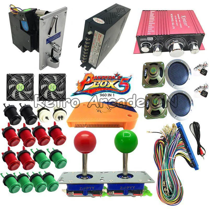 DIY kit Pandora Box 5 PCB jamma 960 в 1 с Happ джойстиком Кнопка монетоприемник источник питания