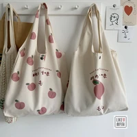 original designer shopper bags women large capacity japanese style canvas tote bags vintage peach shoulder handbag female mo434