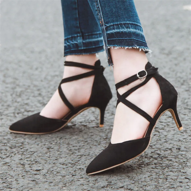 

Spring Ladies Pointed Toe Pumps Shoes Women Stiletto High Heels Buckle Strap Office Dress Pumps Green Grey Female Work Shoes 42