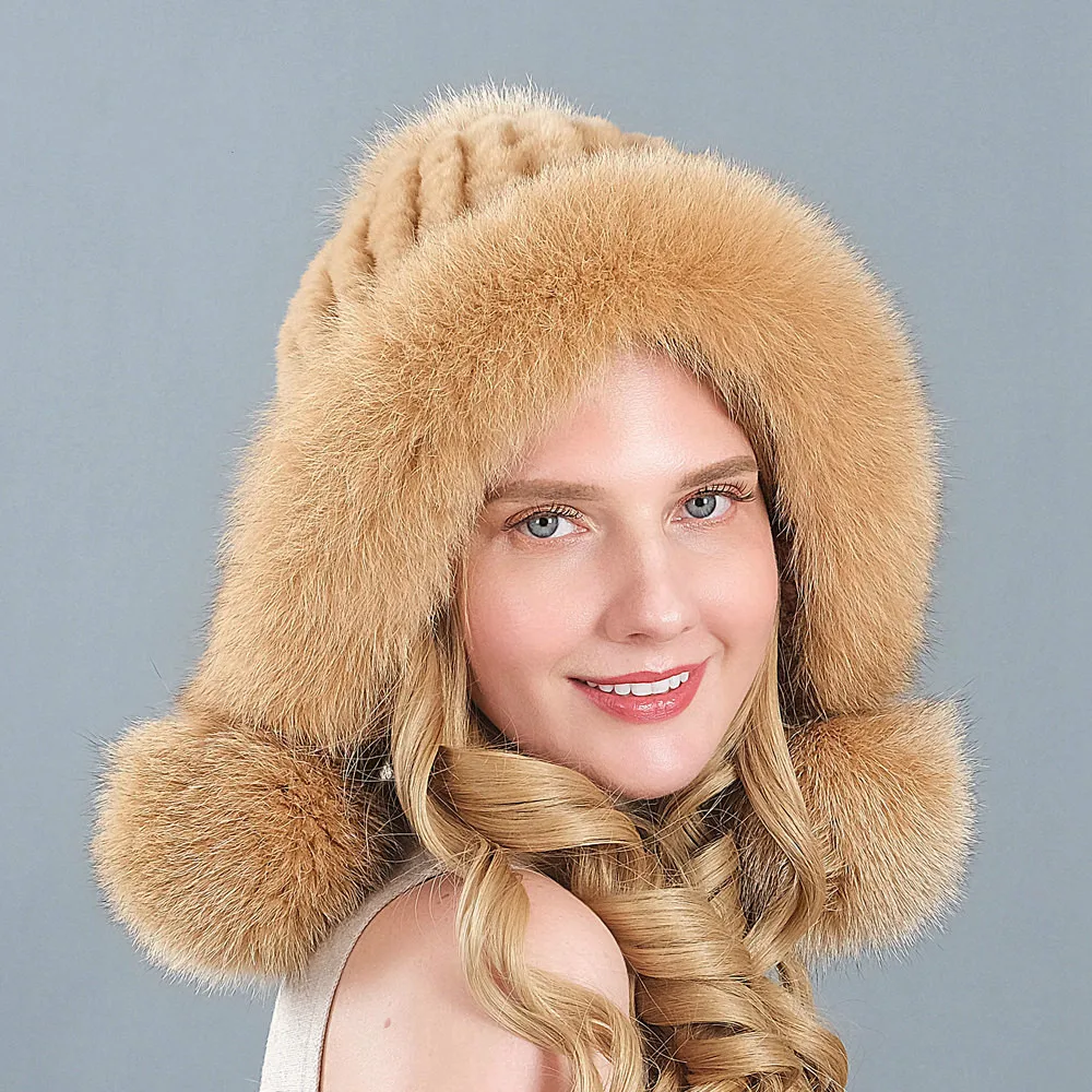 Зимний вязанный натуральная шерсть шапки бини с 3 милыми Кепка помпонами из