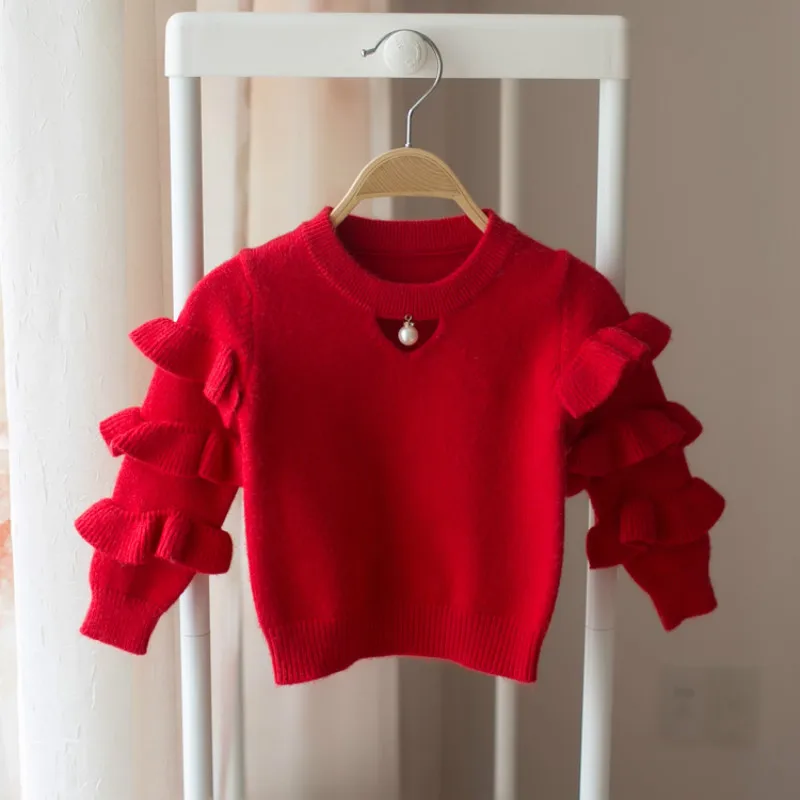 

New 2021 Autumn Baby Sweaters Winter Kids Knit Infant Sweater Children Ruffles Sleeve Sweaters Girls Basic Sweaters 12M-5Y