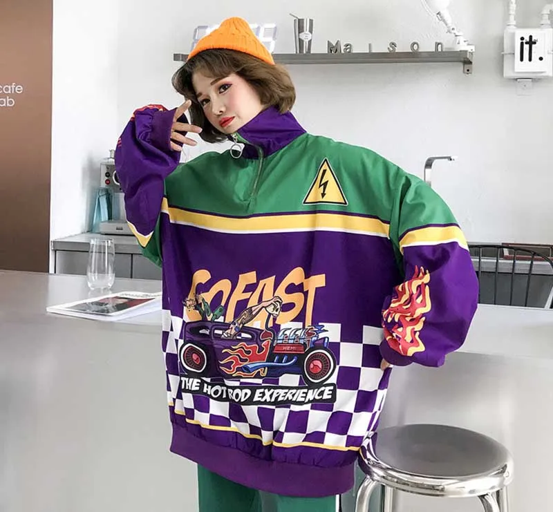 NiceMix женские трендовые Топы новые Ins Harajuku стиль принт пламя Свободный свитшот повседневные большие толстовки хип-хоп мода